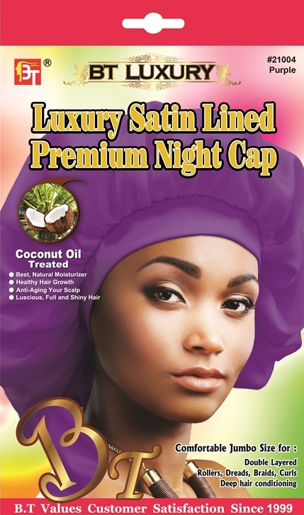 LUXURY SATIN LINED PREMIUM NIGHT CAP - (PURPLE) 